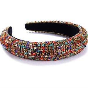 Rhinestone encrusted Baroque-style padded velvet headband- multi-colored